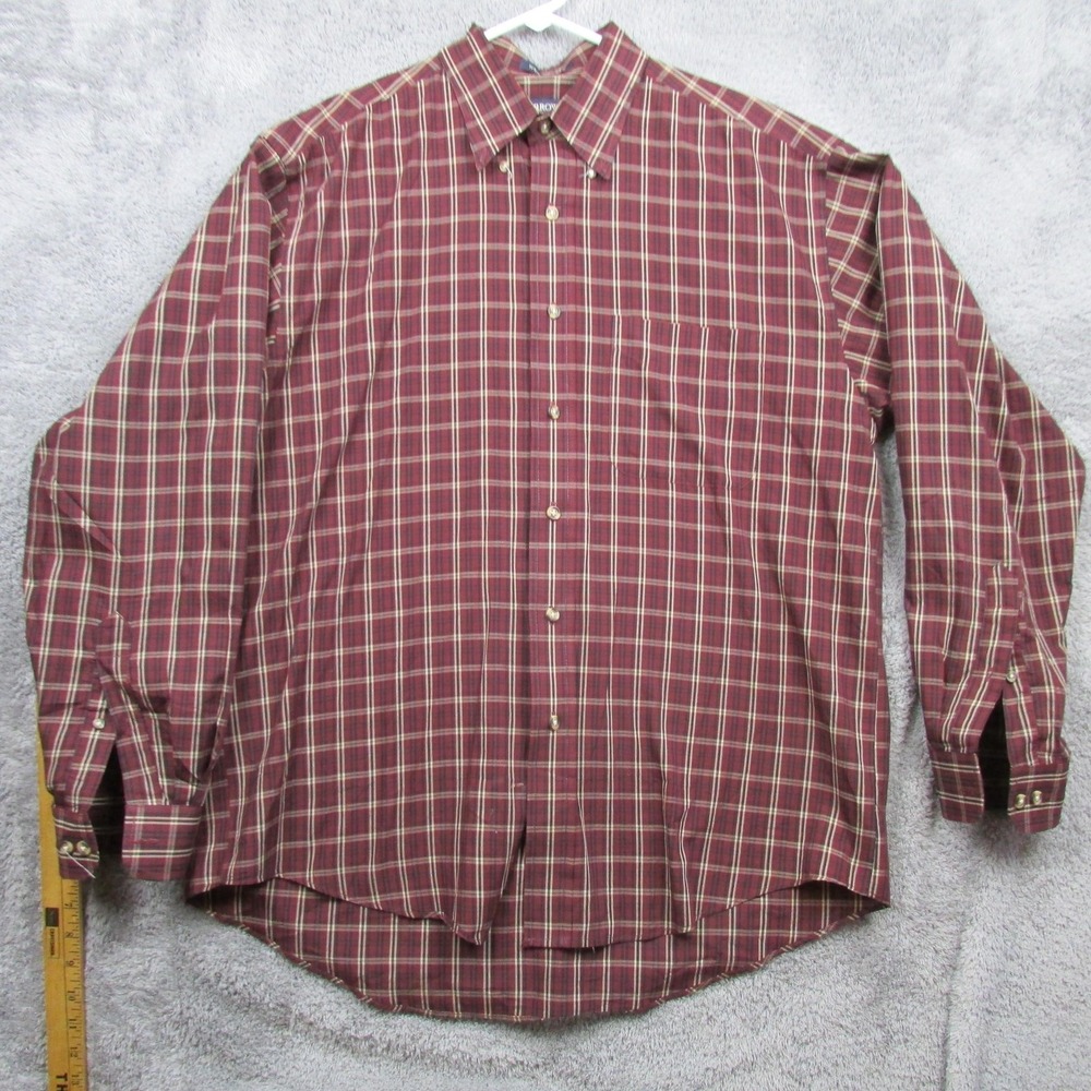 Arrow Shirt Mens Medium Red Plaid Long Sleeve Button Down Wrinkle Free